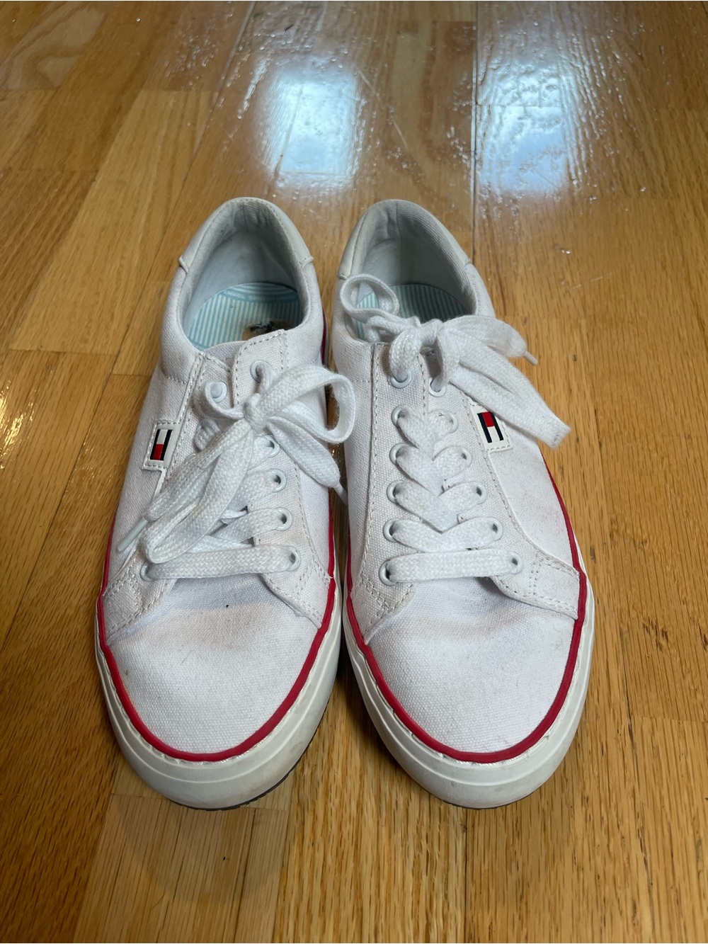 Tommy Hilfiger White Low-Top Canvas Sneakers with Red Accent